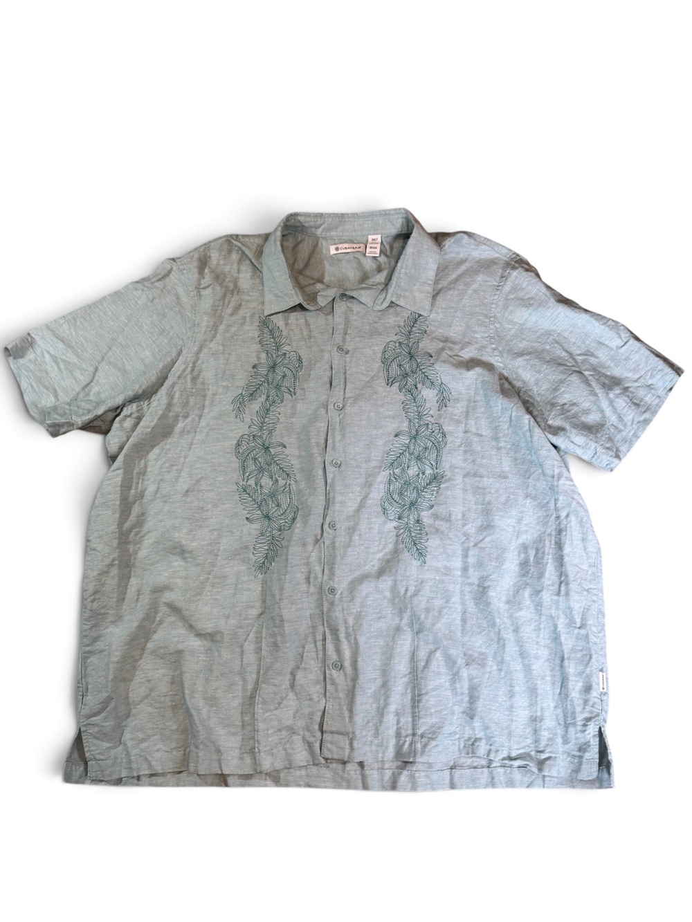 Cubavera 3XLT Mens Blue Embroidered Shirt Short Sleeve Button Up Tropical Resort